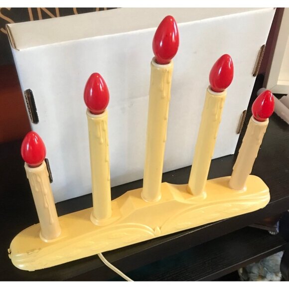 Vintage Electric 5-Light Candelabra Window Candle Lamp With Red Bulbs - Picture 1 of 9